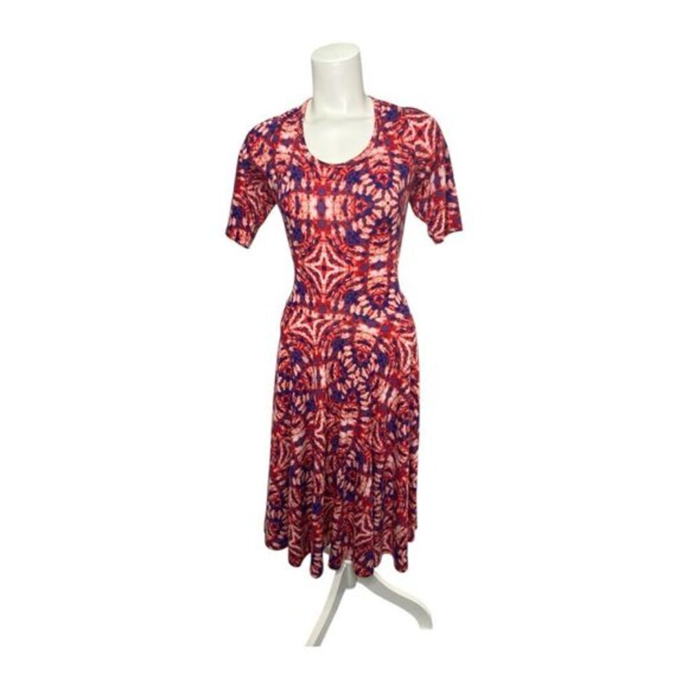 LuLaRoe Fit & Flare Red White Blue Soft Jersey Dress Sz Large
